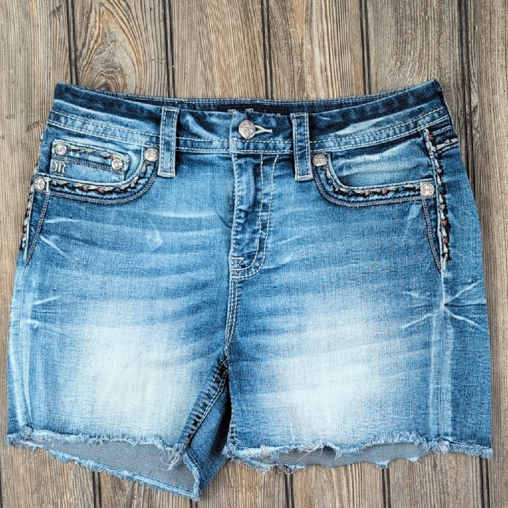 Miss Me Blue Distressed Denim Jean Shorts